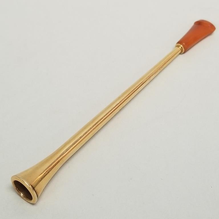14K gold cigarette holder with amber colored mouth piece- 6.8g total with mouthpiece- 4 3/8"L (1 of 9)