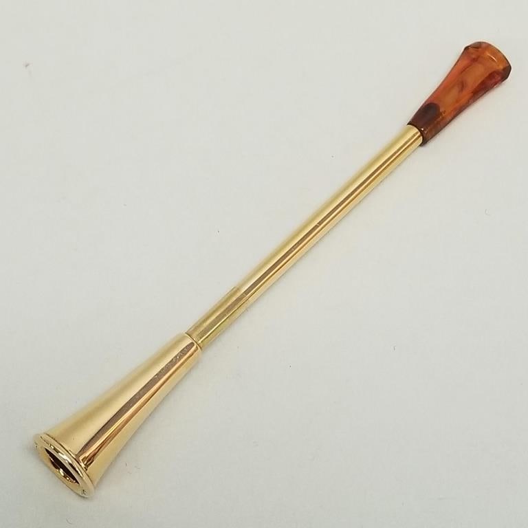 14K gold cigarette holder/ ejector with amber colored mouthpiece- 9.8g total incl mouthpiece with (1 of 13)