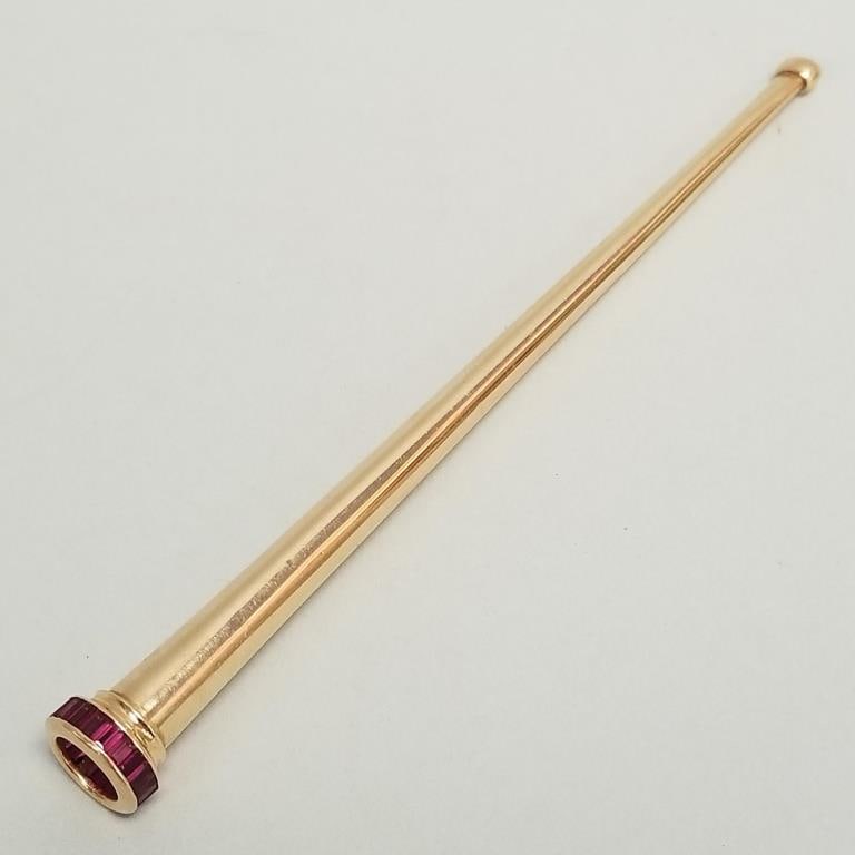 14K gold & channel set ruby cigarette holder 11.4g total- 5 3/8"L (unmarked; tested 14K) (1 of 10)