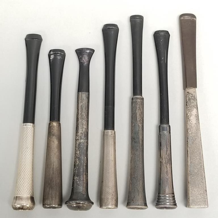 7 assorted sterling silver cigarette holders including 5 ejector- 4 1/4"L largest (1 of 14)