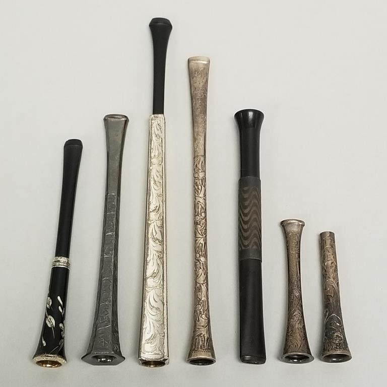 7 assorted sterling silver cigarette holders including 3 ejector- 5 7/8"L largest (1 of 20)