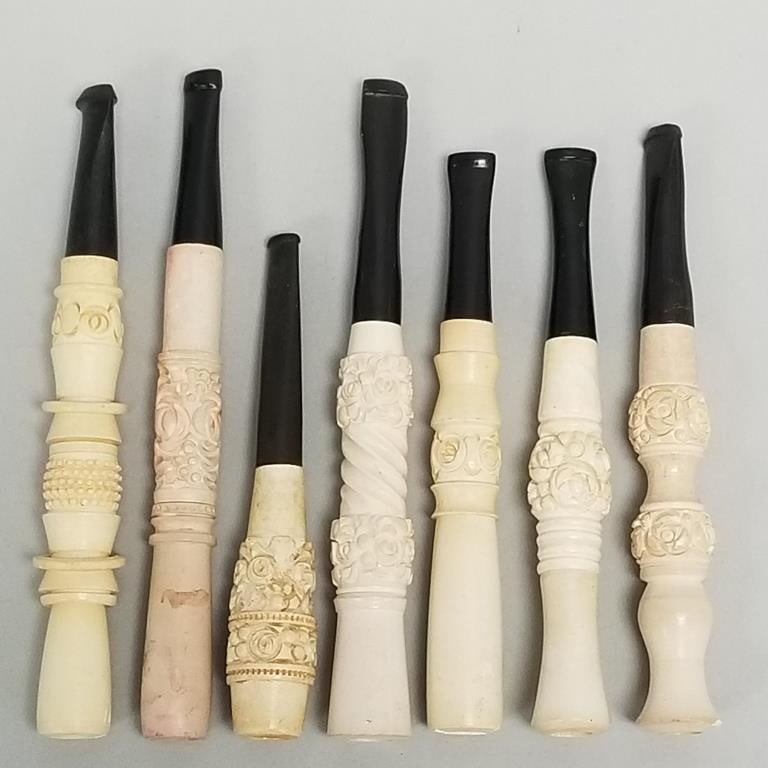 7 Meerschaum carved cigarette holders including 1 with floating rings- 5 1/8" longest (1 of 18)