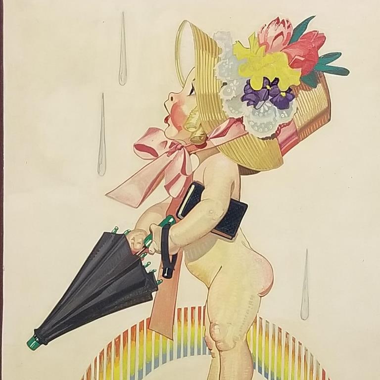 Duke Williamson signed illustration artwork on board- dated 4/20/38- 35 3/4"H 28 3/4"W framed O.D.: Duke Williamson signed illustration artwork on board- dated 4/20/38- 35 3/4"H 28 3/4"W framed O.D. (28"H 20 3/4"W illustration size)