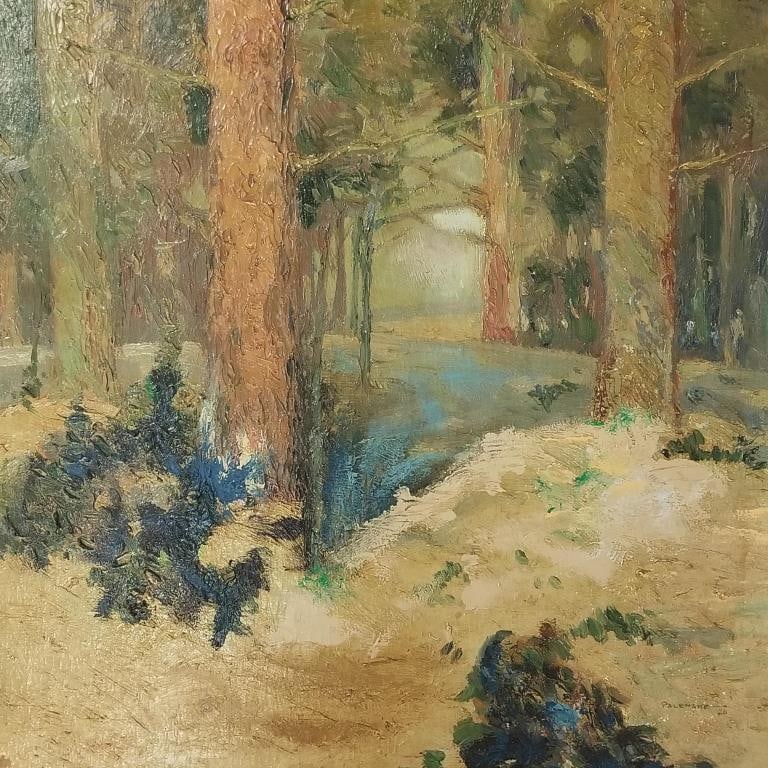 Palenske '26 oil painting on board- landscape with trees- 21 1/3"H 32 1/2"W framed O.D. (1 of 12)