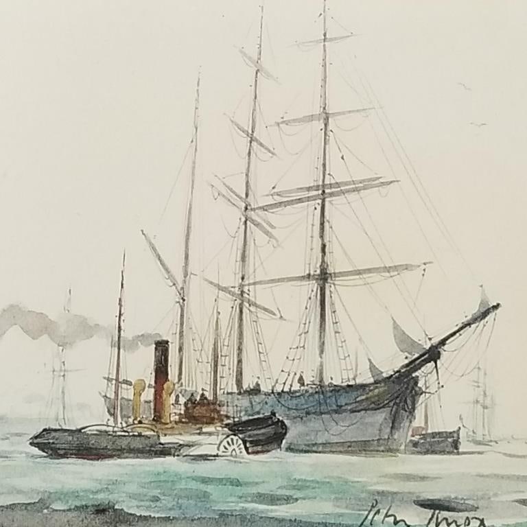 Peter Knox signed Marine watercolor- ships- 10 1/4"H 11 3/4"W framed O.D.: Peter Knox signed Marine watercolor- ships- 10 1/4"H 11 3/4"W framed O.D.