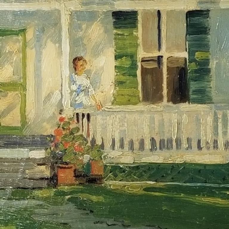 Cecil Chichester framed signed & dated 1913 oil painting on board "The Porch"- 10 3/4"H 12 3/4"W (1 of 9)
