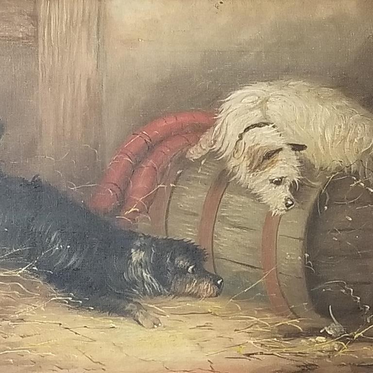 J Langlois (Jerome) signed oil painting on canvas- dogs- 17 1/4"H 21 1/4"W framed O.D.: J Langlois (Jerome) signed oil painting on canvas- dogs- 17 1/4"H 21 1/4"W framed O.D.