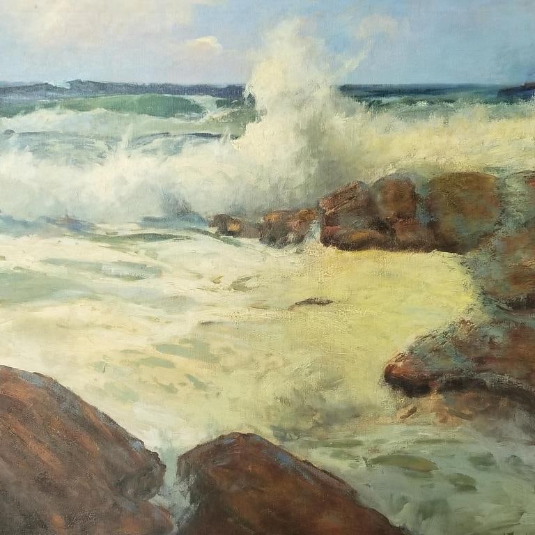 G (George) Thompson Pritchard signed oil painting on canvas- seascape (newer stretcher bars) 27 (1 of 15)