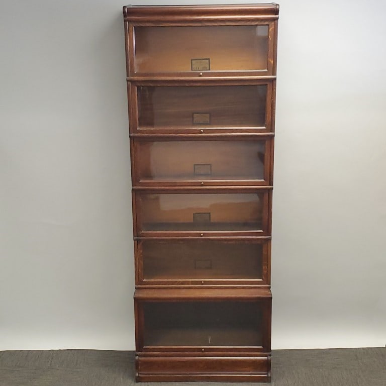 6-section oak Globe Wernicke stacking bookcase with top & bottom (bottom section larger) 91 1/2"H (1 of 20)