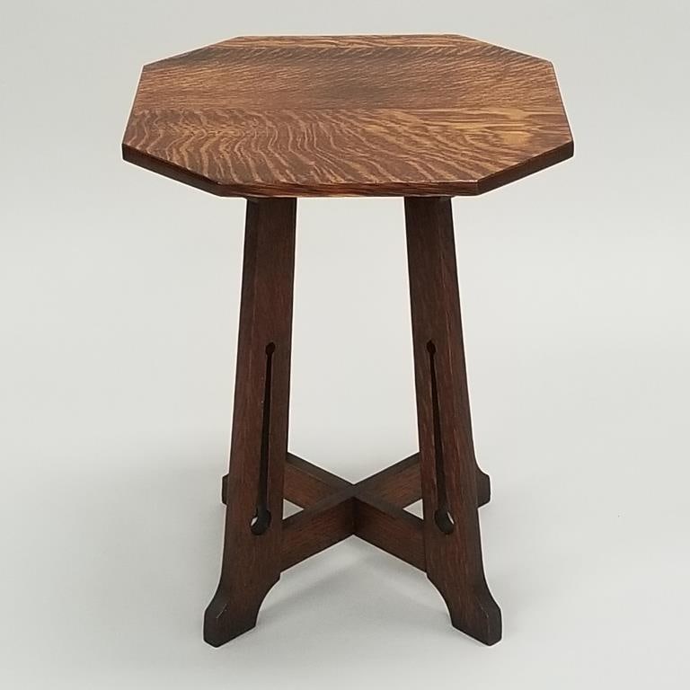 Lakeside Crafts Shop mission oak taboret with cut-outs (restored) 19 1/2"H 15"W 15"D (1 of 9)