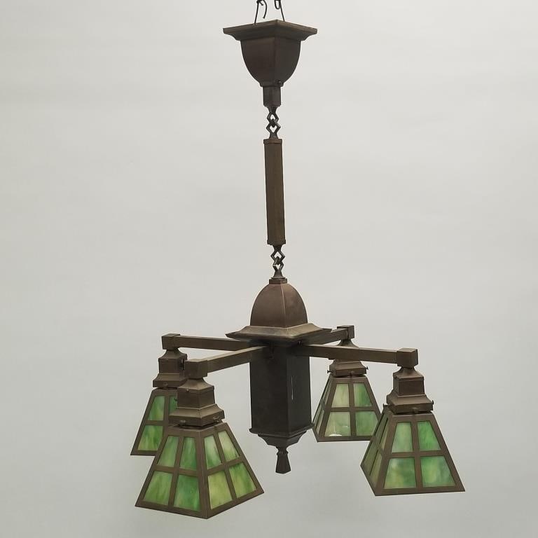 Antique Arts & Crafts/ Mission brass 4-light fixture- 30"H 24"x 24" (1 of 11)