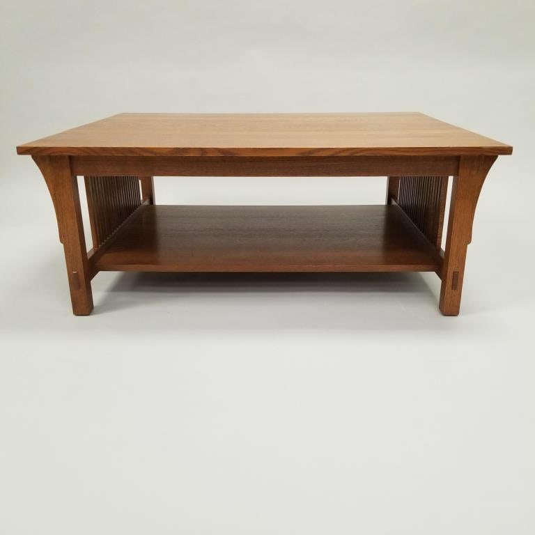 Contemporary Stickley quartersawn oak spindle coffee table- 17 1/4"H 44"W 36"D (1 of 15)