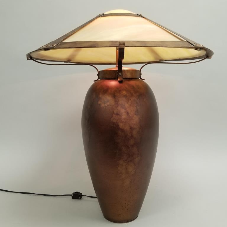 Contemporary Arts & Crafts style metal lamp- 26"H 22 1/2"Diameter (1 of 19)