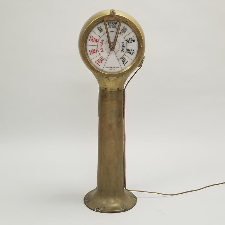 Bloctube Controls- England brass ship bell control telegraph- (missing level on one side) 41"H 13"W (1 of 15)