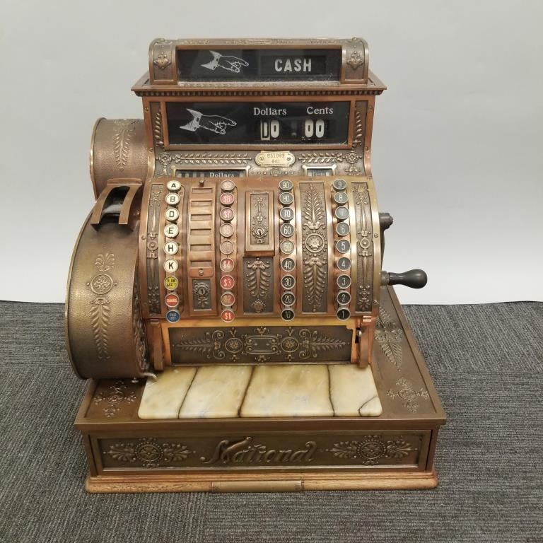 National ornate brass cash register- model #442 (marble cracks repaired) 21 1/2"H 19"W 15 1/4"D 155 (1 of 11)