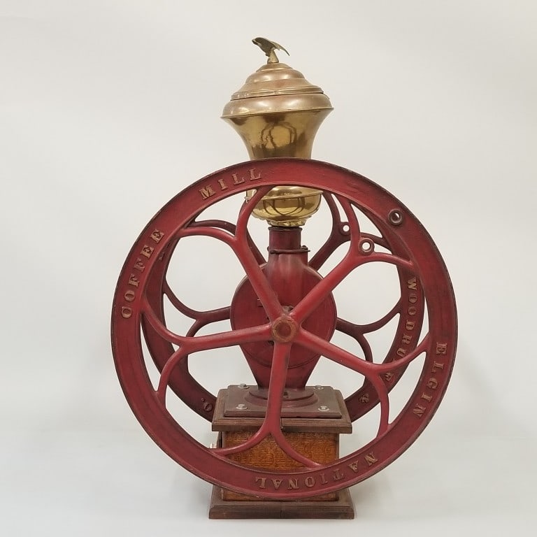 Large Elgin National coffee mill store grinder on wooden base & eagle pediment- 37"H 20"W 24 3/4"D- (1 of 12)