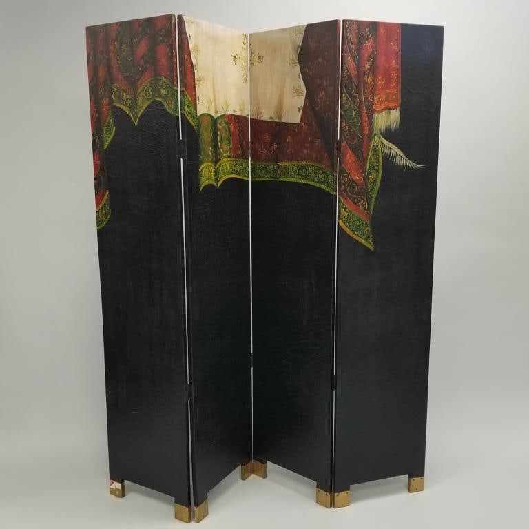 4 panel hand-painted folding floor screen (craquelure) 72"H 16"W each panel (1 of 12)