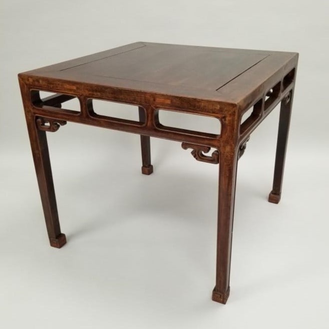 Tall antique carved Chinese square table- 32 3/4"H 36 1/4"W 35 3/4"D (1 of 13)