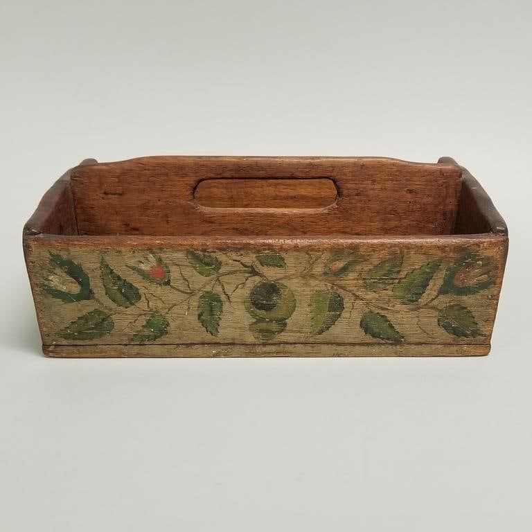 Antique hand-painted wood knife box with rose decoration- 4 1/2"H 12"W 8"D (1 of 10)