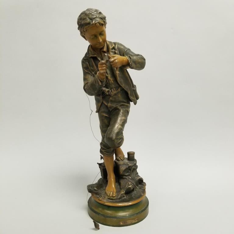 Antique spelter figure "Le Pecheur" 20 1/2"H: Antique spelter figure "Le Pecheur" 20 1/2"H