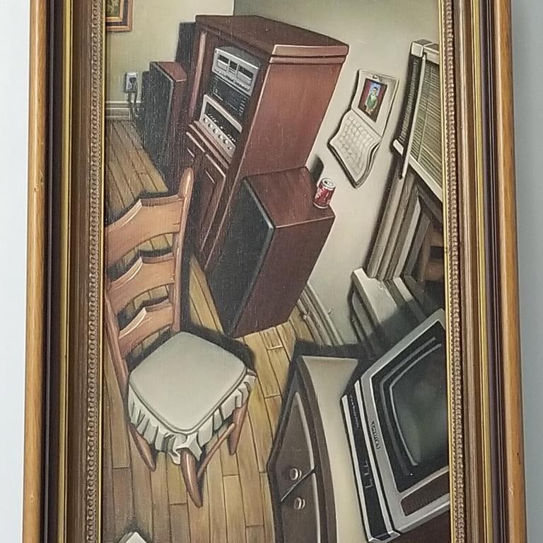 Pribyl signed oil painting on canvas- interior scene- 21 1/2"H 12 1/4"W 3 1/4"D (1 of 8)