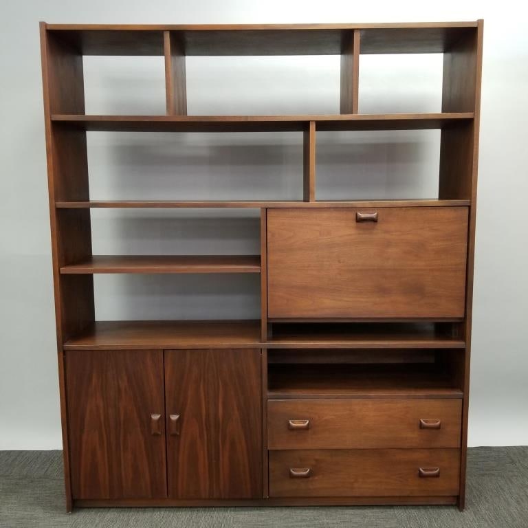 Mid-century modern free standing wall unit with drop down door, doors & drawers- 70"H 59 1/4"W 15"D (1 of 17)