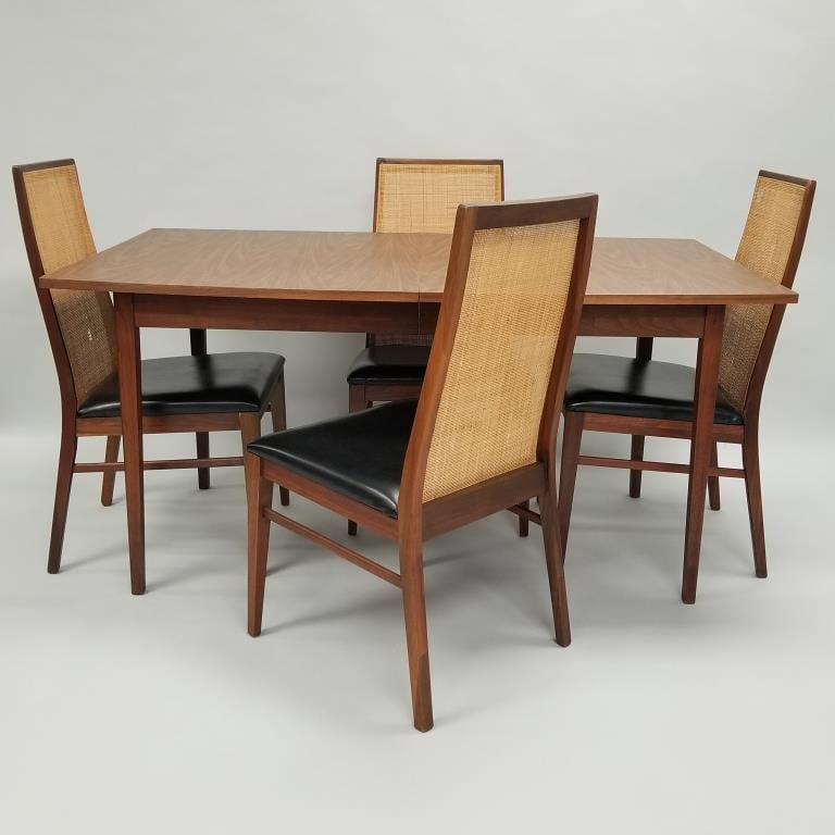 Mid-century dining table with formica top- 29"H 60"W 37 3/4"D with three 11 3/4" leaves & four (1 of 16)