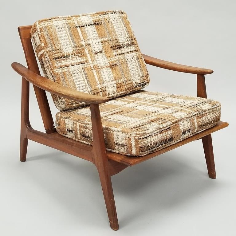 Mid-century arm chair with scoop arms & vintage upholstery- 27"H 27 1/4"W 33"D (1 of 9)