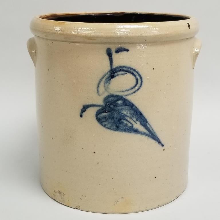 5-gallon Red Wing salt glaze crock with blue leaf decoration (small base chips) 13"H 13"D (1 of 15)