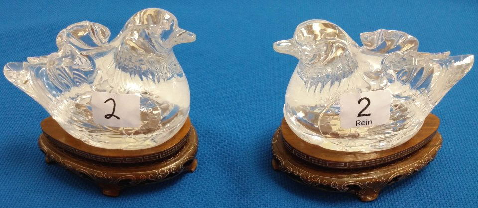 2- 3 1/2" carved rock crystal bird boxes with stands (1 of 4)