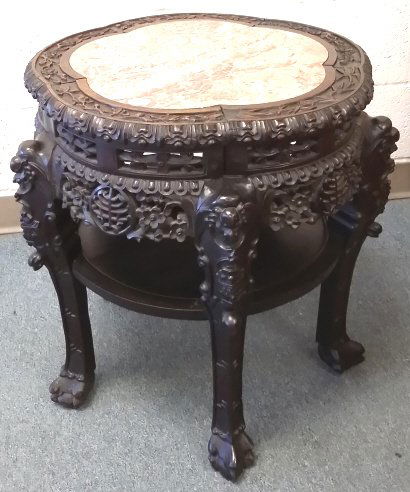 24" antique carved Chinese stand with marble inset (1 of 6)
