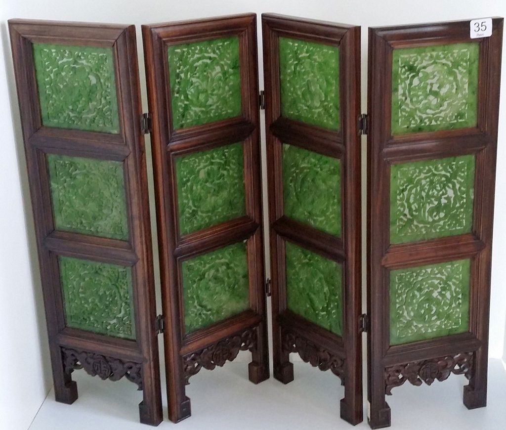 4-panel carved spinach jade table screen- 19"x 24" (1 of 8)