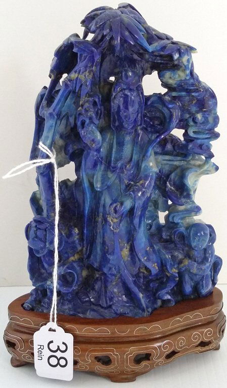 6 1/2" carved lapis figure of Quan Yin on stand (1 of 5)