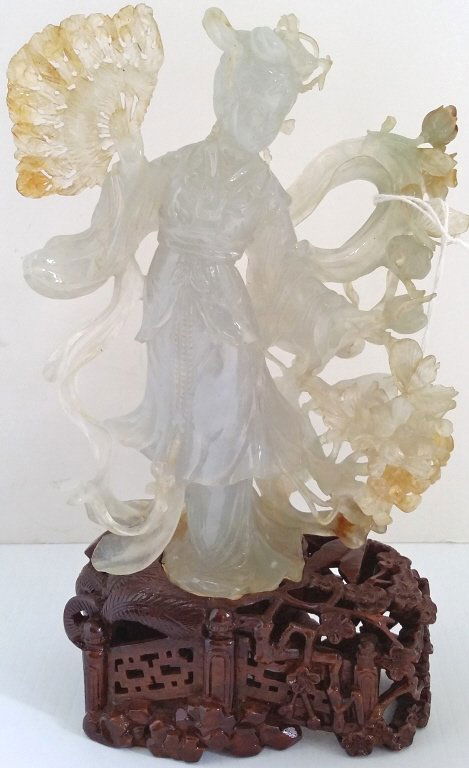 6" carved bicolor jade figure on 2" stand (1 of 5)