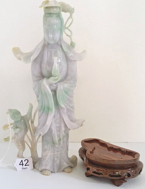 9 1/2" carved green & lavender jade figural group on (1 of 10)