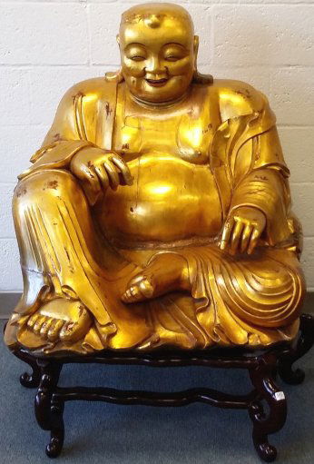 Approx 30"x 36" carved gilt wood Buddha on 12" stand (1 of 10)
