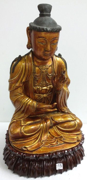 22" carved gilt wood Buddha on stand (1 of 10)