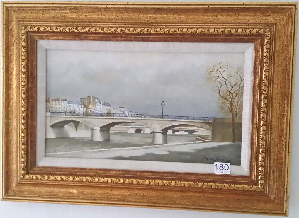 Framed signed Andre Renoux oil on canvas- Paris bridge (1 of 6)