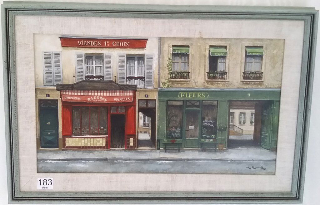Framed signed Andre Renoux oil on canvas- store front (1 of 8)