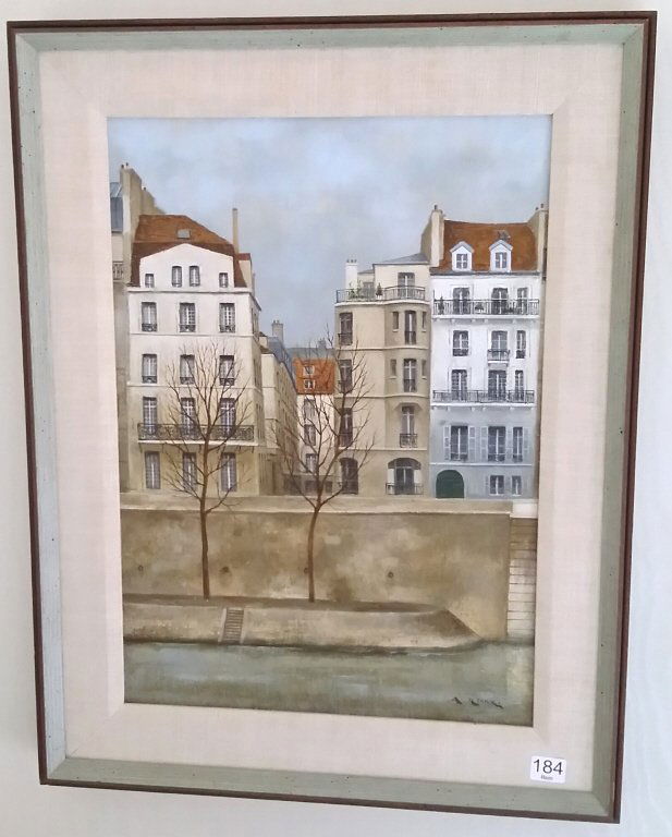 Framed signed Andre Renoux oil on canvas- water front (1 of 5)