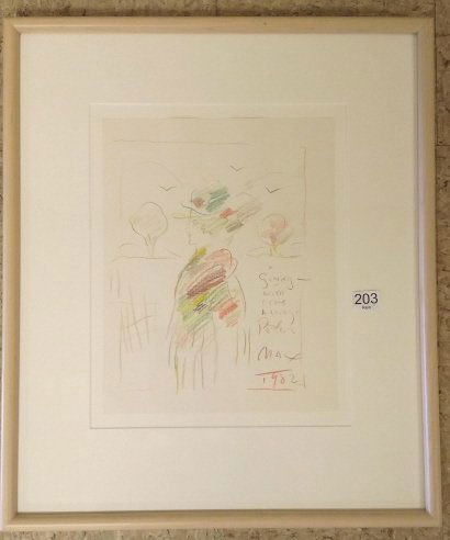 Framed signed Peter Max colored drawing- 9"x 11 1/2" (1 of 3)