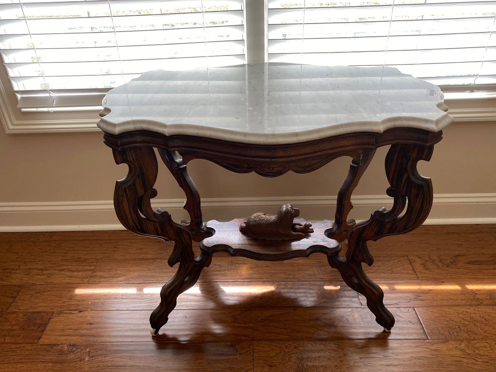 Victorian Walnut Marble Turtle Top Parlor Table (1 of 10)