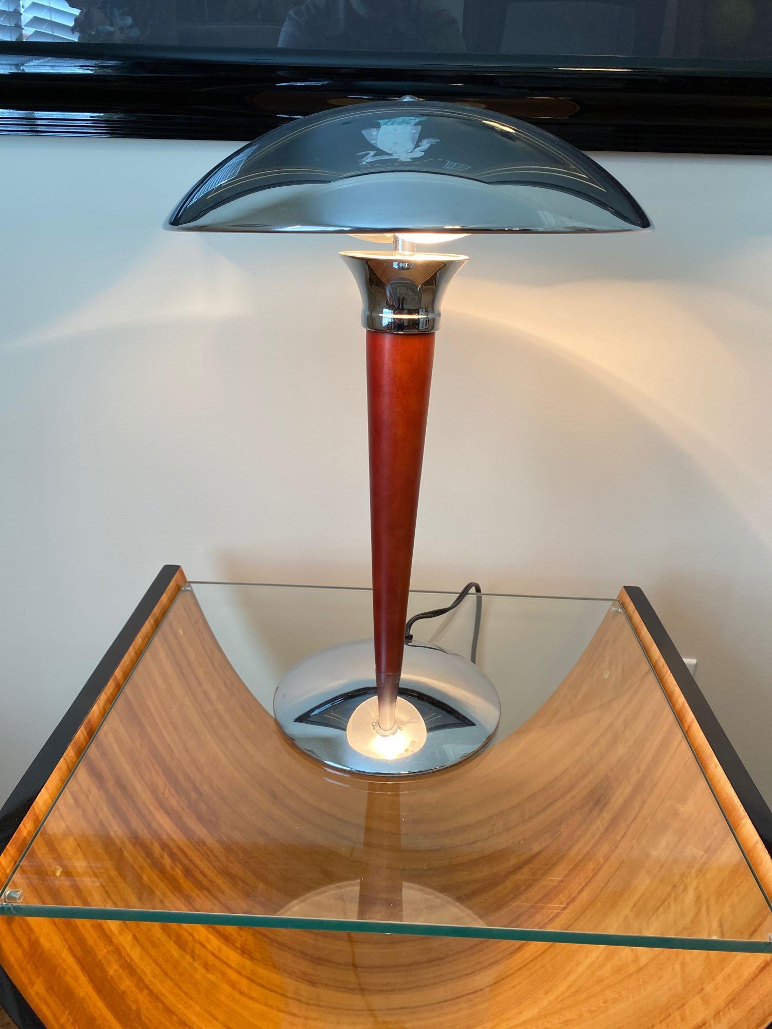 Teak & Chrome Art Deco Style Table Lamp (1 of 3)