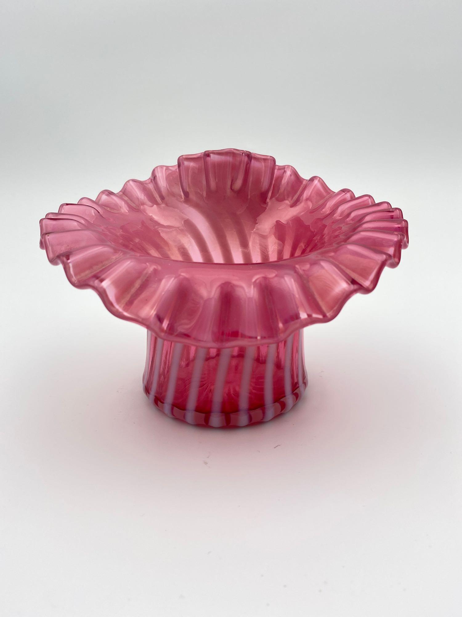 Large Fenton Swirl Optic Cranberry Art Glass Top Hat (1 of 5)
