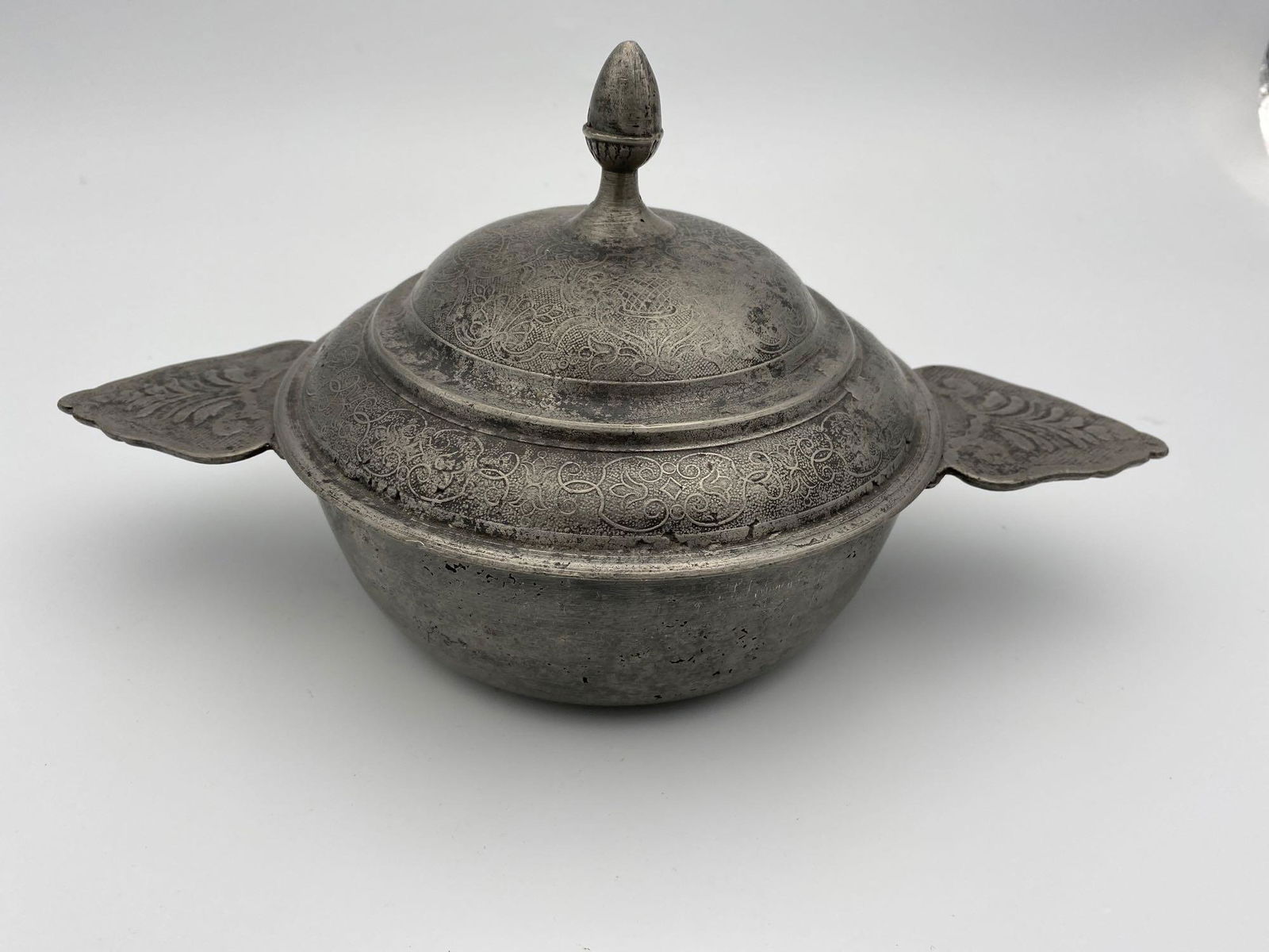 Early LARGE French Double Handle Porringer with Lid c. (1 of 10)