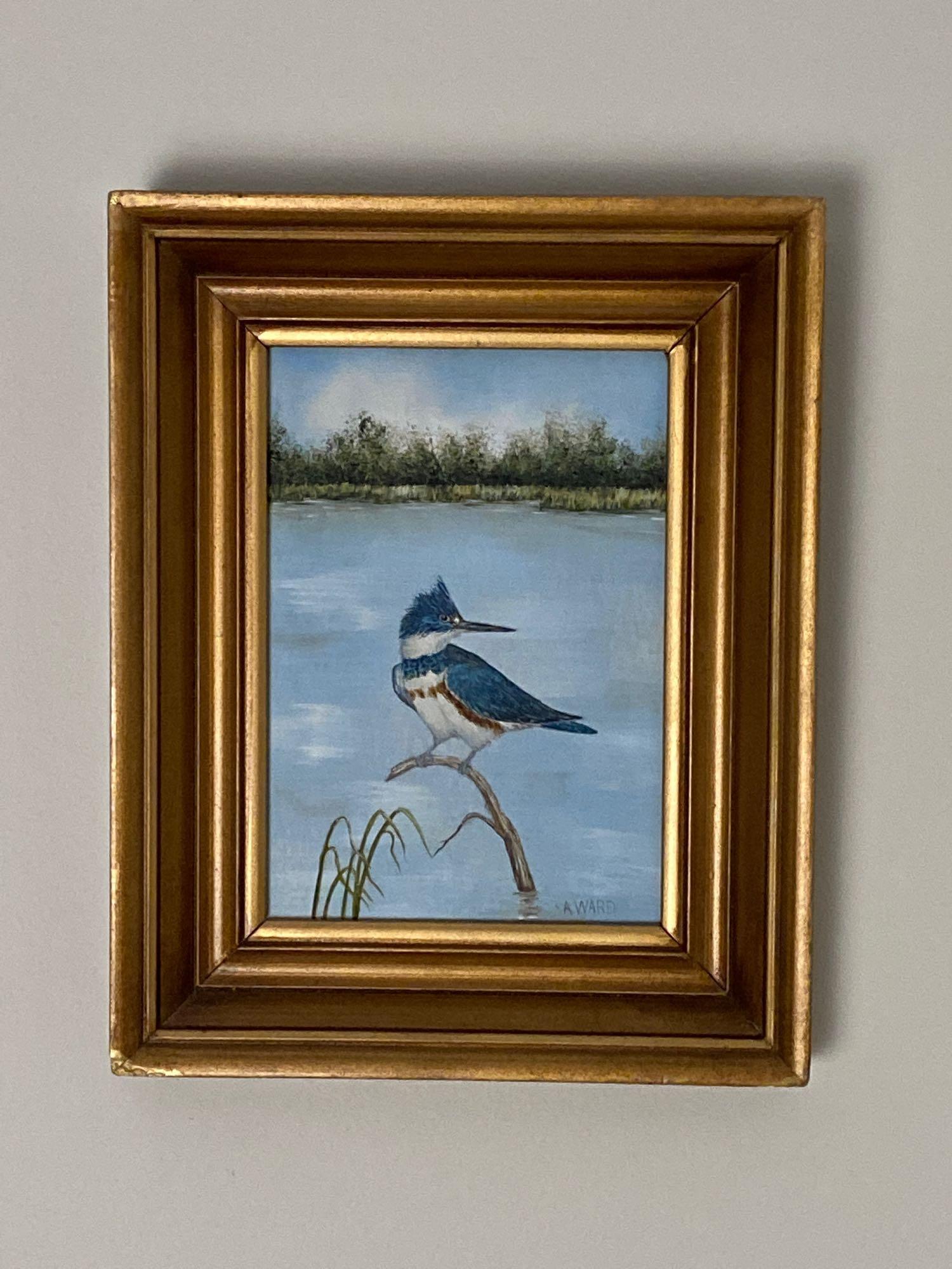Ann Ward Signed Original Painting "Kingfisher": Artist signed original painting "Kingfisher" by Ann Ward (Murrells Inlet, South Carolina). Framed 8x10