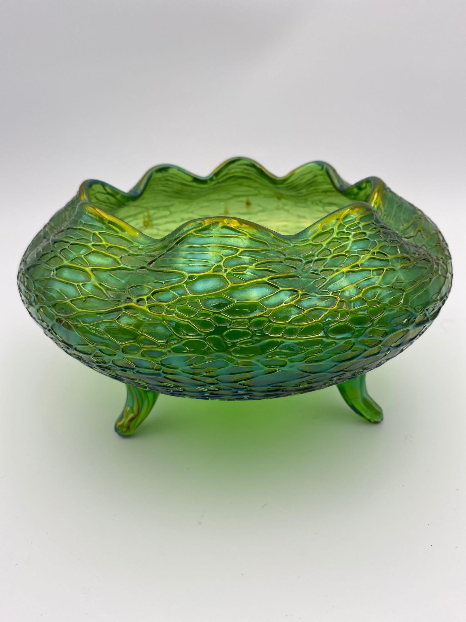 Loetz Creta Chine Pattern Bohemian Footed Glass Bowl (1 of 5)