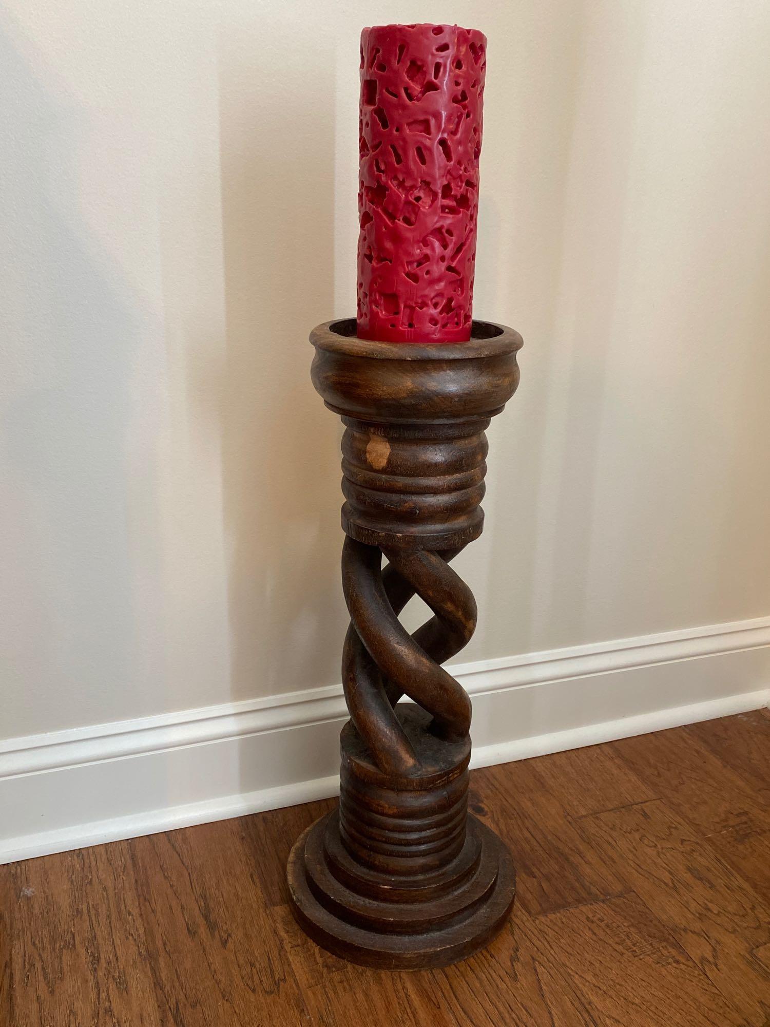 Large Mahogany Carved Candle Stand (1 of 4)