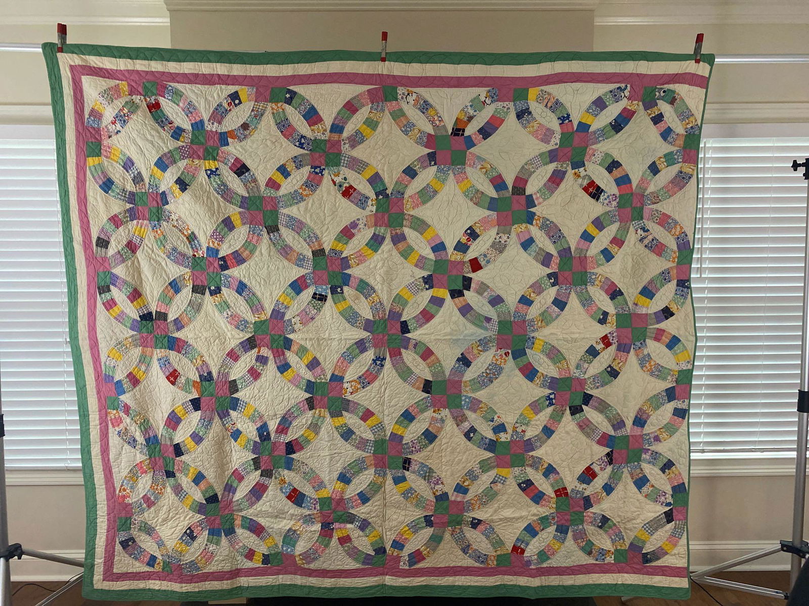 Large Early 1910's Hand Stitched Double Wedding Ring (1 of 6)