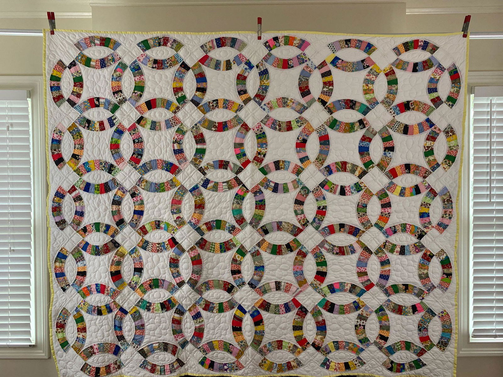 1910's Hand Stitched Double Wedding Ring Quilt (1 of 8)